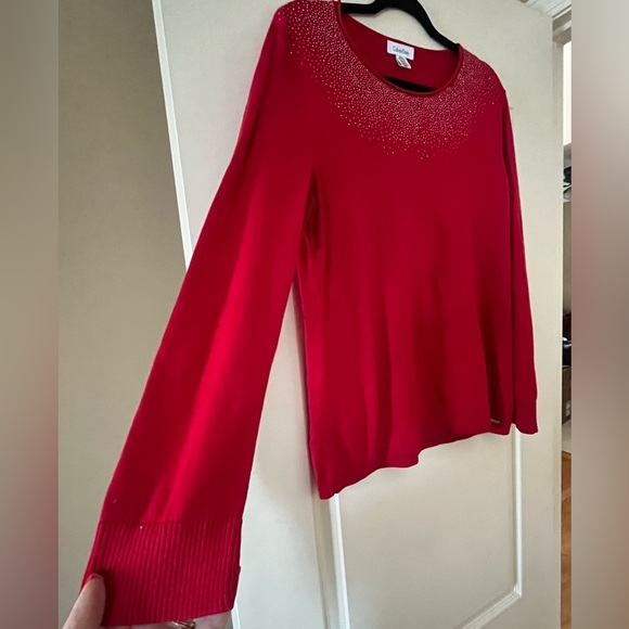 Calvin Klein Red Knit Lightweight Sweater with Sparkle Accents Women’s XL - Picture 8 of 16